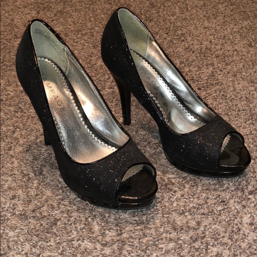 Rampage black shimmer open toe heel